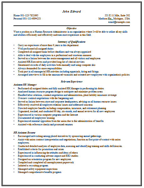 Sample hr manager resume india